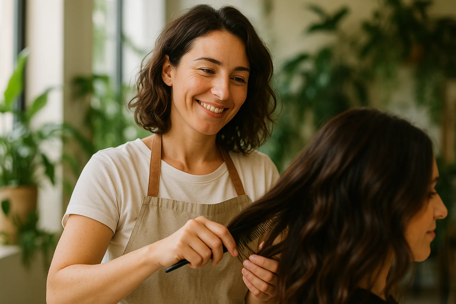 Emma Lefèvre, coiffeuse indépendante, au travail dans son salon à Nancy